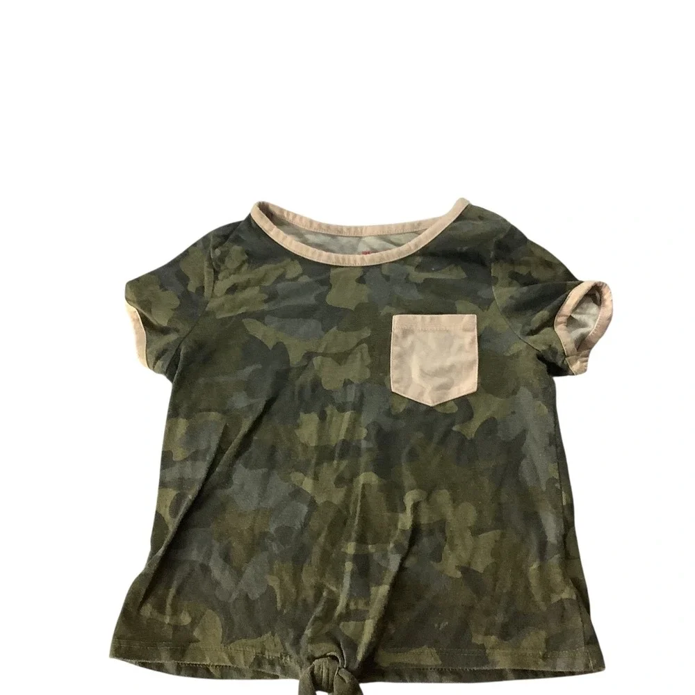 Epic Threads Girls Camo T-Shirt Tie Front‎ Pocket Tee Size 6 Green Crew Neck